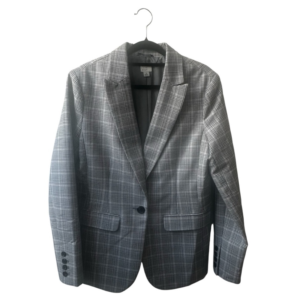 A New Day Plaid One-Button Blazer Gray Women's Size 10 Excellent Used Condition